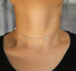 Chains Top Fashion Sexy Women Fine 925 Sterling Silver Jewellery Gifts Bezel SSmall Circle Charm Beads With Tiny CZ Choker NecklacesChains