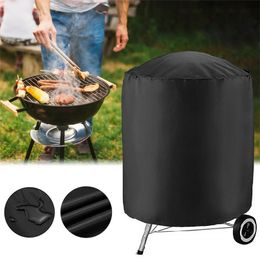 1Pc BBQ Grill Cover Round Black Outdoor Waterproof Dust Gas Barbeque Protector Garden Accessories 220510