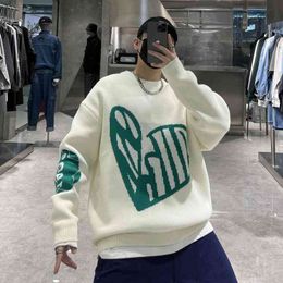 Splicing Fashion Sweater Winter Ins Love Pullover Lazy Wind New Couple Thick Line All-match Shirt Trend