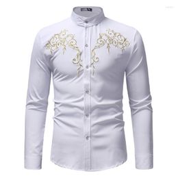 White Embroidery Mandarin Collar Dress Shirt Men 2022 Brand Slim Fit Long Sleeve Button Up Mens Business Casual Chemise Men's Shirts