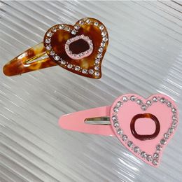 Bling Bling Crystal Letter Clips with Stamp Women Cute Heart Barrettes Pink Brown Fashion Hair Accessories