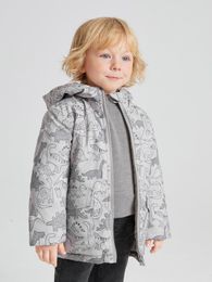 Toddler Boys Dinosaur Print Zipper Hooded Winter Coat SHE