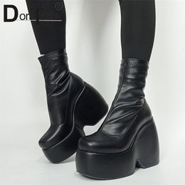 DORATASIA Brand Ladies High Platform Boots Fashion Wedges High Heels Womens Boots Party Sexy Thick Bottom Shoes Woman 220815