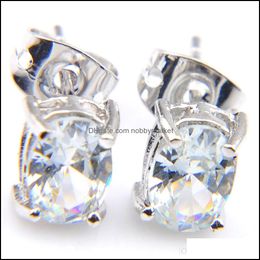 Stud Earrings Jewellery Luckyshine 6X8Mm Oval White Topaz Gems 925 Sterling Sier Plated Woman Wedding Drop Delivery 2021 U8Mnc