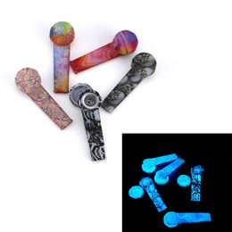 3.5inch Silicone Smoking Hand Pipe Luminous Patterned In The Dark Glowing Environmentally FDA Silicone With Glass Bowl For Tobacco Dry Herb Smoke Accessory Bongs