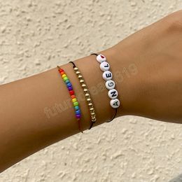 Y2K Rainbow Beads Bracelet for Women Charms Boho Long Rope With Letter Bracelet Set 2021 Fashion Layered Hand Chain Jewellery Gif