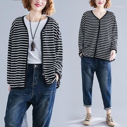 SIZE Spring Autumn Women Fashion Elegant Stripe Bolero Tops Ladies Female Plus Large Cotton Outerwear Cardigan Jacket Coat1