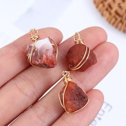 Pendant Necklaces Hand-wound Raw Carnelian With Gold Wire Winding Orange Crystal Healing Stone Jewellery DIY Gift For Women MenPendant Sidn22