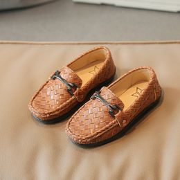 Boys Casual Leather Shoes Kids Metal PU Loafers Peas Shoes Toddler Slip-on Soft Boat Moccasin Of Boy 26-35