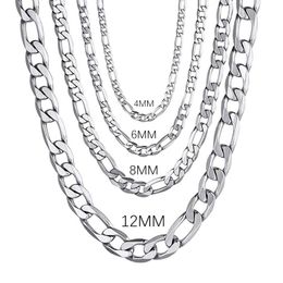 Chains Men's 925 Sterling Silver 4MM/6MM/8MM/12MM Curb Cuban Chain Necklace 16-30 Inch For Man Women Fashion Jewelry High End NecklaceCh