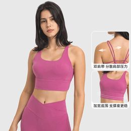 L-308 High-strength Shockproof Upper Support Sports Bra V-shaped Ribbon Cross Back Yoga Tank Tops Gym Clothes Women Underwear