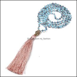 Beaded Necklaces Long Tassel Neon Necklace Ancient Sier Alloy Buddha Head Pendant Faceted Glass Crystal Knot Women Jewellery Gifts Drop Dhad7