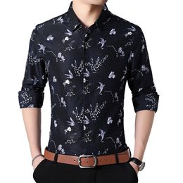 Autumn New Fashion Flower and Bird Printing Casual Fit Long Sleeve Shirts 5XL 6XL 7XL 210412