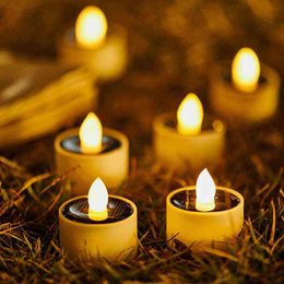 Solar Candles Light Flickering Candles Flameless Rechargeable Led Light Romantic Wedding Decoration Outdoor Garden Lawn Light J220531