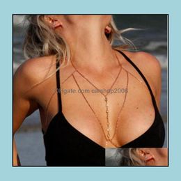 Belly Chains Body Jewelry Necklace Fashion Sexy Bikini Beach Crystal Bra Chain For Women Drop Delivery 2021 Runhv