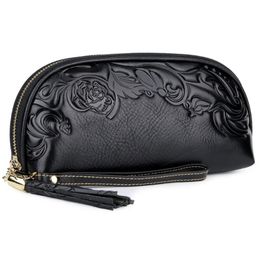 Evening Bags Brand Women Day Clutches European And American Female Embossed Flower Mobile Clutch Bag Large Capacity Genuine Leather WalletsE