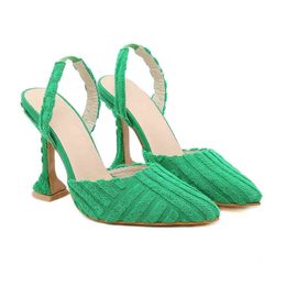 Dress Shoes High Heels Slippers Designer 2022 Simple Pointed Thick Heeled Sandals Women Green Pumps Lady Shoes 220606