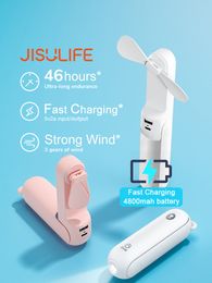 JISULIFE Mini Fan Portable 4800mAh Enduring Silent Foldable Usb Rechargeable with Power Bank and Flashlight Function 220505