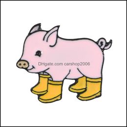 Pins Brooches Jewellery Fun Pig With Rain Boots Enamel Pins Piggy Badge Denim Jeans Lapel Pin Cartoon Cute Animal Gift For Kids Friends Drop