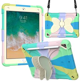 Colorido Butterfly Bracket Tablet Case Caixa Protetora Três Prova Casos de Silicone Incluído para iPad Mini 6 Pro 11 Pro9.7 Air2 3 4 Tabela A7 Lite 8.7 T220 T225 com cordão