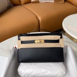 22cm Brand bag luxury clutch handbag bag Genuine leather purse handmade stitching black cream yellow many colors fast delivery