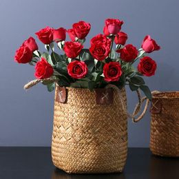 Decorative Flowers & Wreaths Red 15 Stems Latex Rose Artificial Flower Wedding Real Touch Home Coffee Shop Decoration - INDIGODecorative