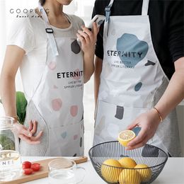 Wipeable hand apron kitchen cooking work clothes oil-proof and waterproof Korean version cute housework apron Grey ink stone 201007