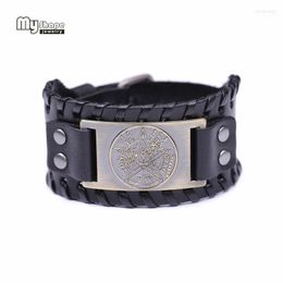 Bangle My Shape Silver Plated Hexagram Pentagram Nordic Runes Amulet Viking Bracelets BanglesTalisman Wide Genuine Leather Bracelet Men1 Int