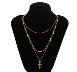 Women's Cross Necklace Pendant Multi-layer Chains Ladies Simple Sweater Necklaces Fashion Jewelry Silver and Gold colors for Girls Gift