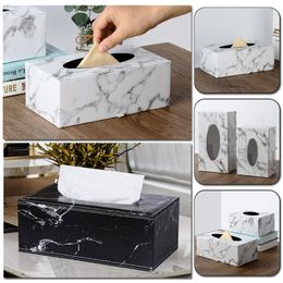 Rectangular Modern Marble Rectangle Faux Leather Tissue Box Napkin Toilet Paper Holder Case Dispenser Home Decoration 220523