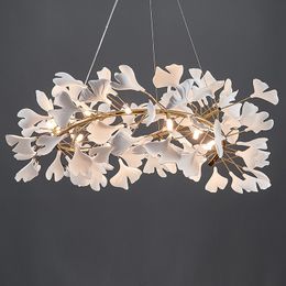 2022 New Modern Design Chandeliers Porcelain Leaves Pendant Lights Hotel Living Room Bedroom Art Lobby Decoration Chandelier