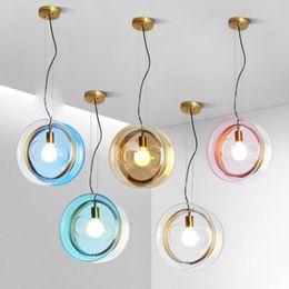 Pendant Lamps Modern Glass Single LED Lamp Nordic Creative Round Restaurant Livingroom Dining Room Decor E27 Hanging Lighting Fixture