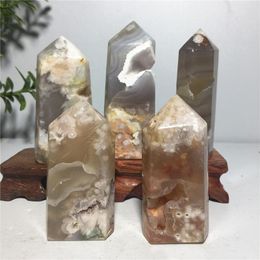 Decorative Objects & Figurines Flower Agate Natural Stone And Crystal Druzy Tower Healing Gemstones Geode Voog Point Wand Witchcraft Gift Ho