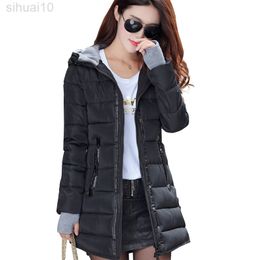 Women Winter Hooded Warm Coat Solid Cotton Padded Jacket Female Long Parka with Gloves Women's Chaqueta De Mujer Acolchada L220730