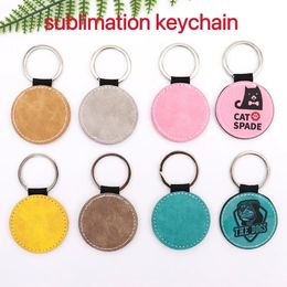 Sublimation Colourful Leather Keychains Other arts and crafts Gifts Circle Shape Key Ring with Bright Powder Heat Transfer Printing Consumables