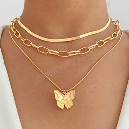 Fashion Necklace for Women Big Butterfly Double Layer Necklace Clavicle Pendant Chain Jewlery Gifts