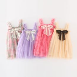 Girls Dresses Kids Designer Clothes Fairy Tulle Gauze Net Halter Dress Sling Birthday Pompous Princess Dance Dress Summer Boutique Elegant Ball Gown Bowknot B8