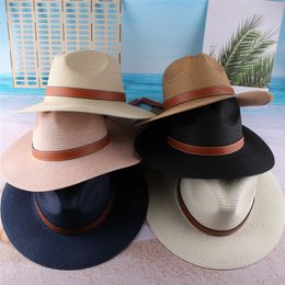 Ladies Summer Foldable Simple Straw Hat Seaside Beach Vacation Sunscreen UV Protection Sun Hat Bow Belt Big Brim Jazz Hat