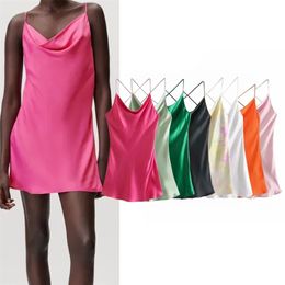 WESAY JESI Dresse TRAF Satin Short Dresses Spaghetti Strap Sexy Dresses Club Night Dress Texture Sleeveless Dress 220423