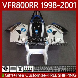 Fairings Kit For HONDA White blue black Interceptor VFR800RR VFR 800RR 800 CC RR VFR800 98 99 00 01 Body 128No.52 800CC VFR-800 RR 1998 1999 2000 2001 VFR800R 98-01 Bodywork