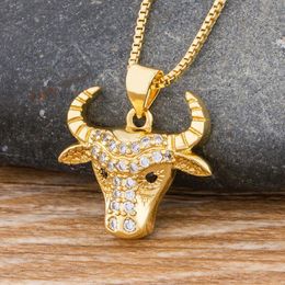 Chains Arrival Bull Head CZ Stone Rhinestone Pendant Necklace Copper Chain Charm Gold Choker For Women Men Jewellery Gifts