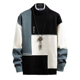 Winter Cashmere Warm Sweater Men Turtleneck Mens Pullover Patchwork Slim Fit Sweaters Tops Knitted Men's Christmas Jumper 220812