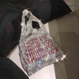 Thank You Sequins Evening Bags Women Small Tote Bags Crystal Bling Fashion Lady Bucket Handbags Girls Glitter Purse Clutch Brand