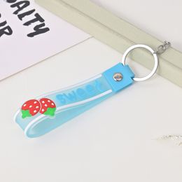 New Creative Strawberry Keychain Women's English Alphabet Soft PVC Rubber Rope Car Key Chain Girl Doll Bag Hanging Accessories 2867