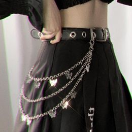 Belts Fashion Punk Ladies Leather Belt Harajuku Adjustable Black Hollow Woman Butterfly Chain For Skirt PantsBelts Emel22