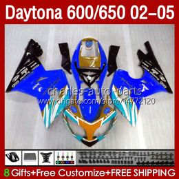 Fairings Kit For Daytona 650 Blue gold 600 CC 02 03 04 05 Bodywork 132No.76 Cowling Daytona 600 Daytona650 2002 2003 2004 2005 Daytona600 02-05 ABS Motorcycle Body