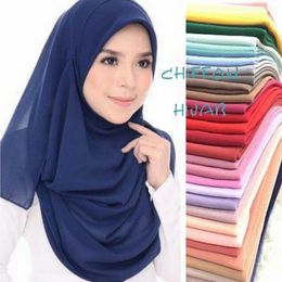 Fashion Plain Bubble Chiffon Scarf Womens Hijab Wrap Solid Colorshawls Headband Muslim Hijabsturbanet Headscarf 49colors