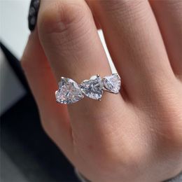 Ins Top Cute Wedding Rings Fashion Jewellery 925 Sterling Silver ring Fill Heart Shape White 5A Cubic Zirconia CZ Diamond Promise Eternity Engagement For Women Size 6-9