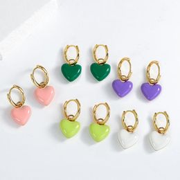 Hoop & Huggie Multicolor Mini Enamel Heart Earrings For Women Girls Gold Colour Copper Alloy Minimalist JewelryHoop