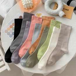 Socks & Hosiery CHAOZHU Solid Colors 10 Morandi Series Women Combed Cotton Casual Autumn Spring Korea Japanese Style Basic Daily Sox